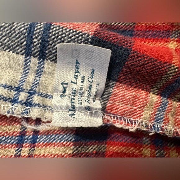MARINE LAYER Skylar Flannel Shirt Button Down Blouse Boyfriend Top Red Blue Soft - Picture 15 of 16